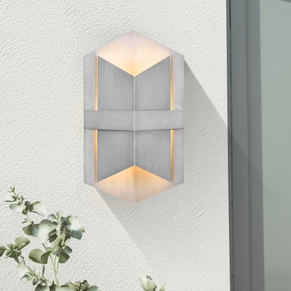 LamQee Modern 1-Light Geometric Silver Integrated LED Outdoor Wall Sconce(2-Pack)
