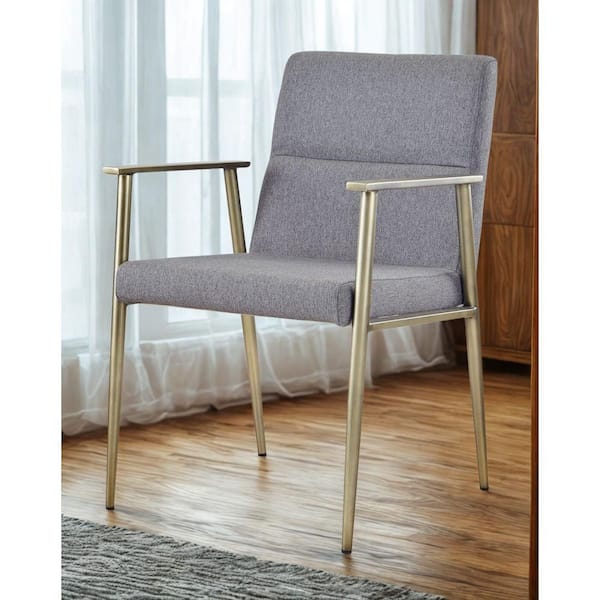 Sabri Grey & Antique Brass Arm Dining Chair