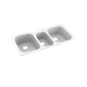 Dual-Mount Solid Surface 44 in. x 22 in. 2-Hole 40/20/40 Triple Bowl Kitchen Sink in Tahiti White