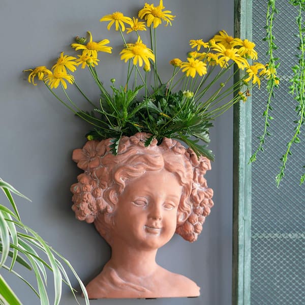 8 in. x 4 in. Brown Cement Visage Head Bust Planter Raised Garden Bed