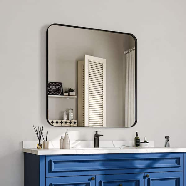 36 in. W x 36 in. H Rectangular Aluminum Framed Wall Bathroom Vanity Mirror in Black