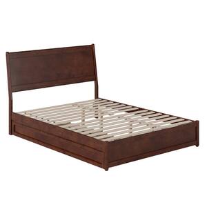 Casanova Walnut Brown Solid Wood Frame Queen Platform Bed with Panel Footboard and Twin XL Trundle
