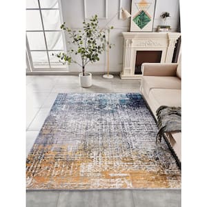 Zara Contemporary Turquoise/Rust 3 ft. x 5 ft. Washable Super Soft with Abstract Design Area Rug