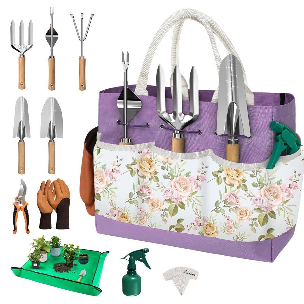 15.8 in. Garden Tool Set with Tote Bag and Repotting Mat Purple 22-Piece price history on PriceWatchPro