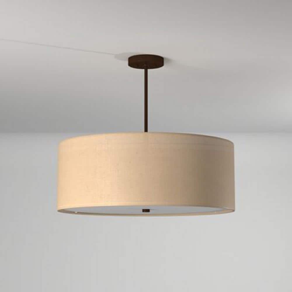 Classic Elegance 24" Dark Bronze Drum Pendant with Cream Linen Shade