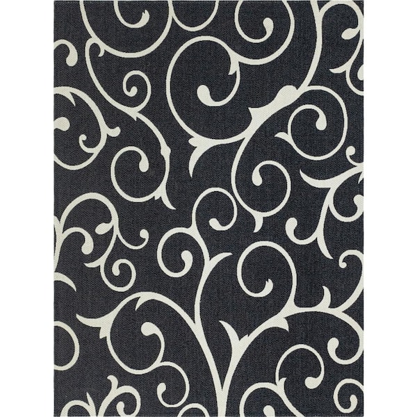 Unique Loom Decatur Scroll Black/Ivory 7 ft. 5 in. x 10 ft. Area Rug