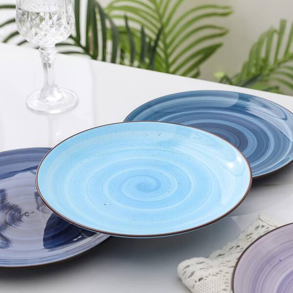 KHKFY 8 inch Porcelain Dinner Plates Set of 6 with Gradient Blue
