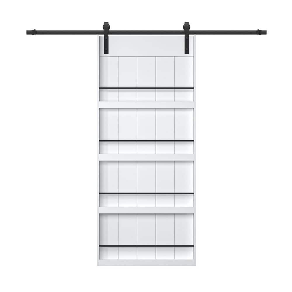 36 in. x 84 in. White Primed MDF Storage Style Shelves Pre-drilled Sliding Barn Door with Hardware Kit and Soft Close price history on PriceWatchPro