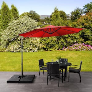 9.5 ft. Steel Cantilever UV Resistant Offset Patio Umbrella in Crimson Red