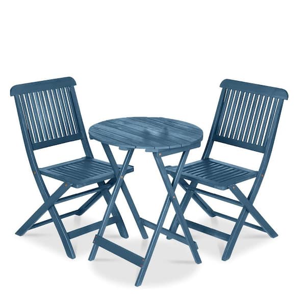 Blue 3-Piece Teak Patio Conversation Seating Set