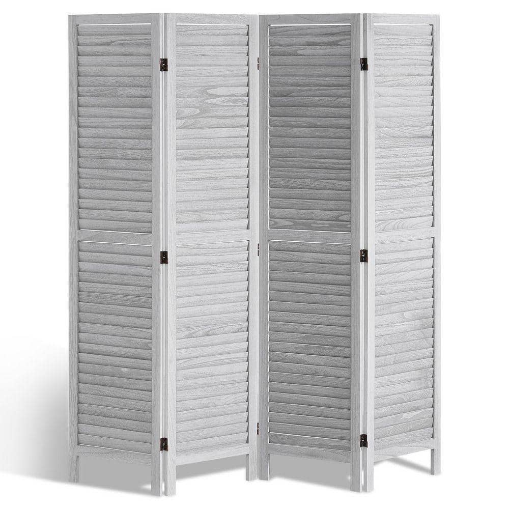 Wood Room Divider, 4-Panel Folding Privacy Screen, 66.9 in. Tall Wooden Partition for Room Separation, Home Gray