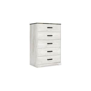 19.33 in. White and Gray 5-Drawer Tall Dresser Chest Without Mirror