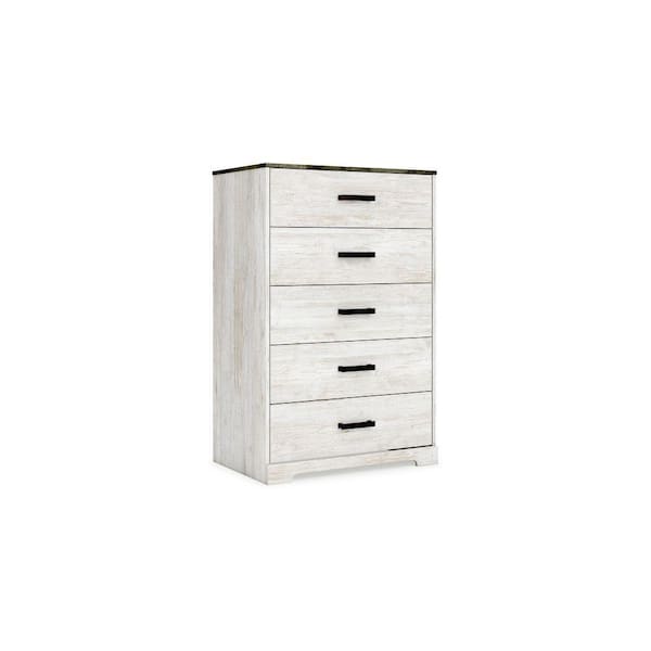 Benjara 19.33 in. White and Gray 5-Drawer Tall Dresser Chest Without Mirror