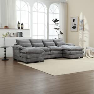 110 in. Rolled Arm 4-Piece U-Shaped Modular Chenille Sectional Sofa Couch in. Light Gray with 2 Cushions and 4 Pillows