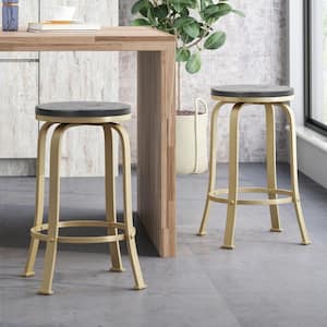 Gold Metal Outdoor Bar Stool with Black Faux Wood Seat, Set of 2