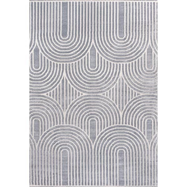 Ariana MidCentury Art Deco Striped Arches 2-Tone High-Low Blue/White 8 ft. x 10 ft. Area Rug