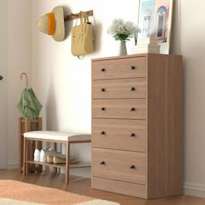 Oversized 5-Drawer Wood Color Chest of Drawers Dressers with 2 Large Drawers 48.3 in. H x 31.5 in. W x 15.7 in. D