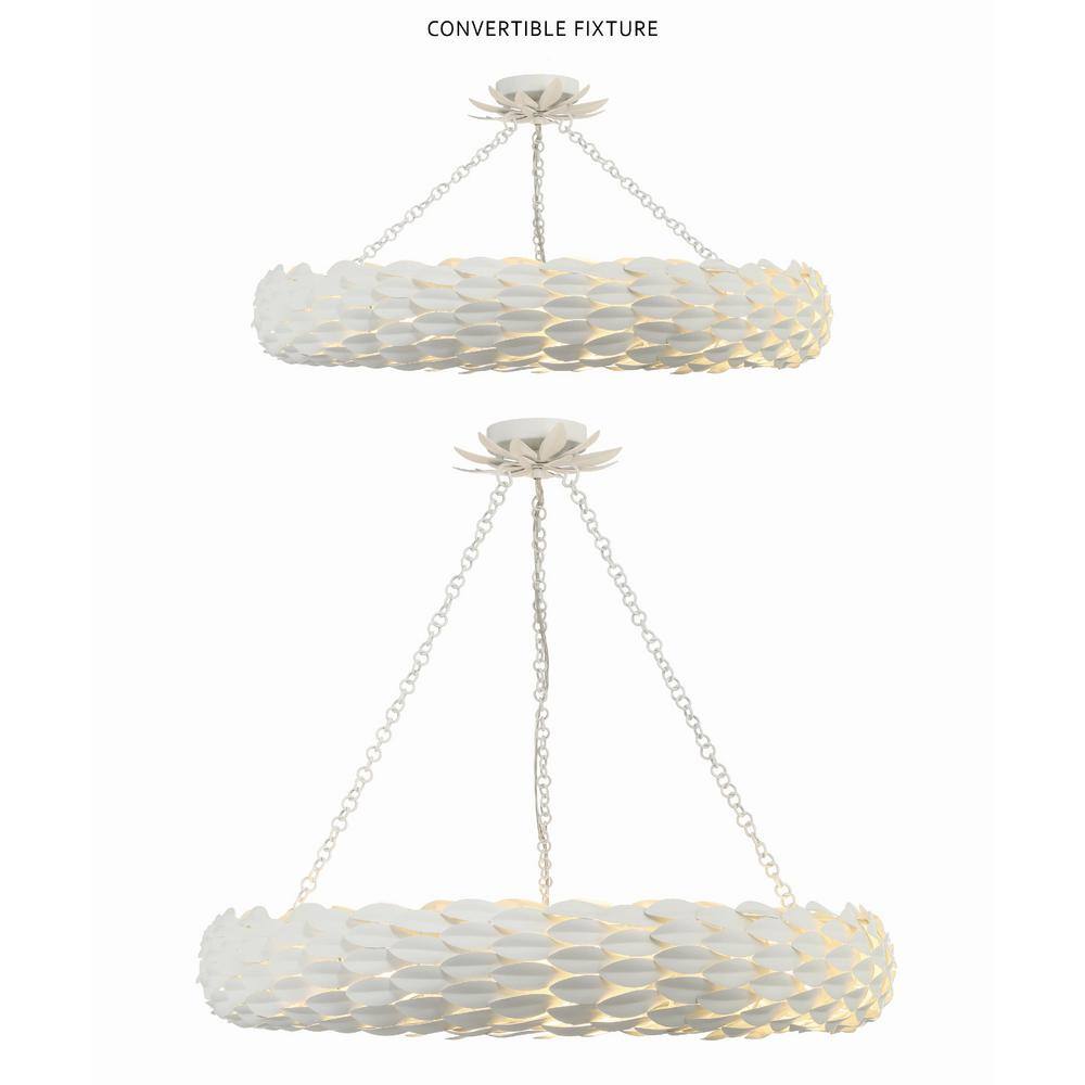 Matte White 8-Light Wrought Iron Leaf Chandelier