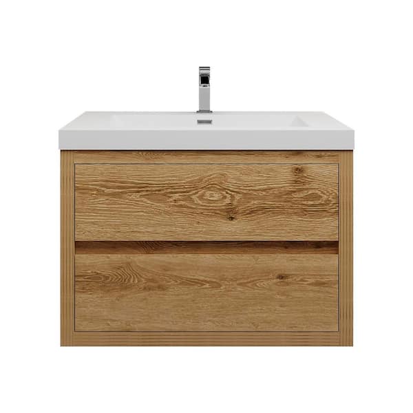 Louis 30 in. W x 20 in. D x 22 in. H Single Sink Floating Bath Vanity in Yellow Wood with White Acrylic Top
