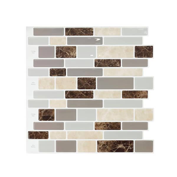 Jeedeson 12 in. x 12 in. Vinyl Peel and Stick Backsplash Tile Self Adhesive Wall Tiles Sticker for Kitchen Brown Marble (10-Pack)