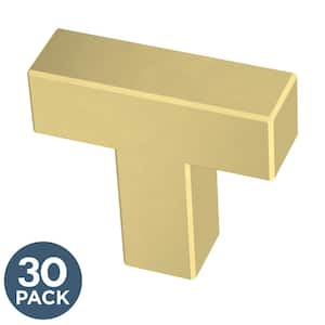 Simple Modern Square 1-1/4 in. (32 mm) Satin Gold Cabinet Knob (30-Pack)