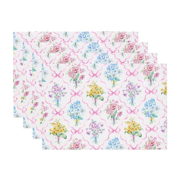 Bouquet Ribbon Placemats, Set of 4, Multicolor - 13"W x 19"L