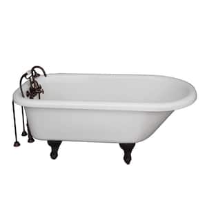 5.6 ft. Acrylic Ball and Claw Feet Roll Top Tub in White with Oil Rubbed Bronze Accessories