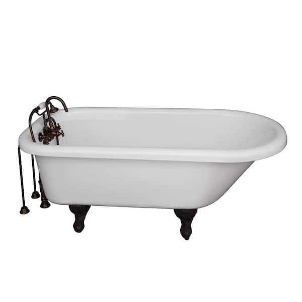 Barclay Products 5.6 ft. Acrylic Ball and Claw Feet Roll Top Tub in White with Oil Rubbed Bronze Accessories