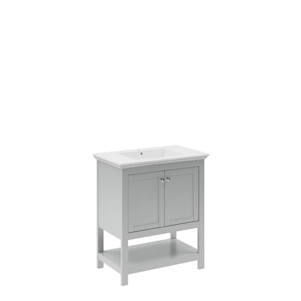 Manchester 30 in. Single Sink Shaker-Style Gray Bath Vanity with White Quartz Top and Integrated Sink
