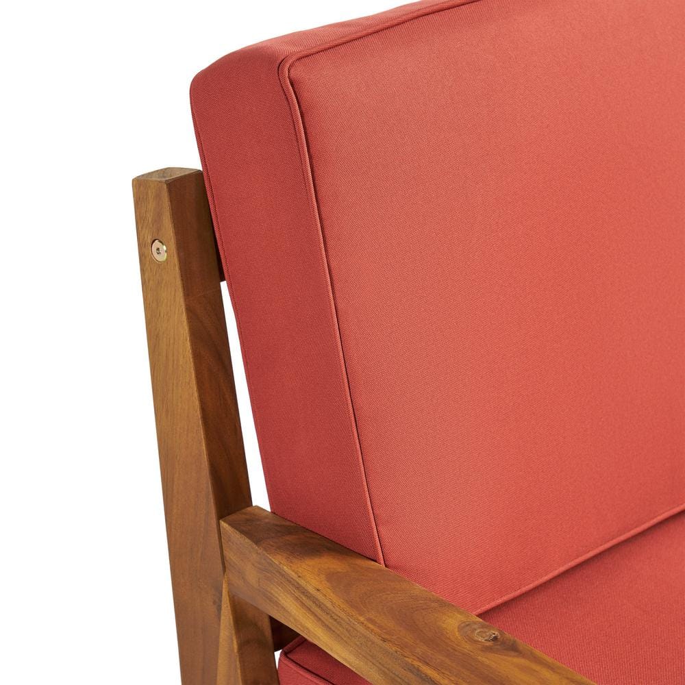 Teak Brown 6-Piece Outdoor Sectional Sofa Set with Red Cushions