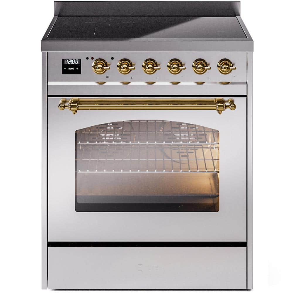 Nostalgie II 30 in. 4 Zone Freestanding Induction Range in Stainless Steel with Brass -  ILVE, UPI304NMPSSG