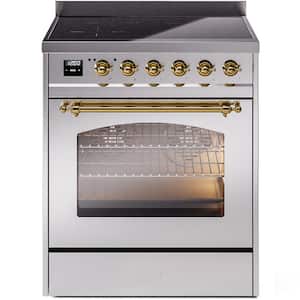 Nostalgie II 30 in. 4 Zone Freestanding Induction Range in Stainless Steel with Brass