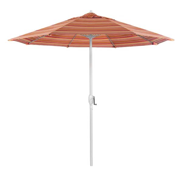 California Umbrella 9 ft. Matted White Aluminum Market Patio Umbrella Fiberglass Ribs and Auto Tilt in Dolce Mango Sunbrella