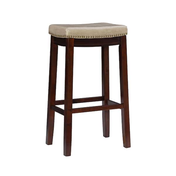 Linon Home Decor Concord Dark Brown Frame Barstool with Padded Beige Faux Leather Seat