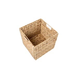 12 in. H x 12 in. W x 12 in. D Natural Foldable Hyacinth Wicker Cube Storage Bin with Iron Wire Frame (1-Pack)