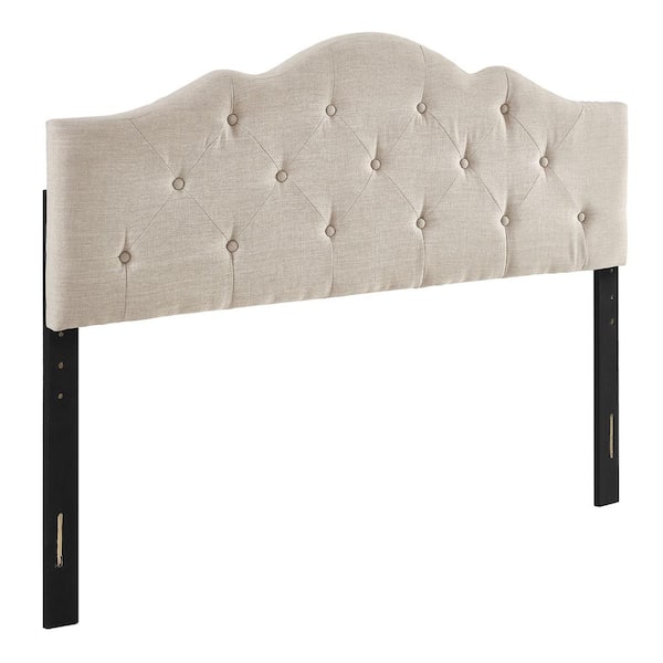 JAYDEN CREATION Flavia Beige Upholstered Tufted 77.12 in. W x 2 in. D x 52.5 in. H Headboard with Diamond Button and Wooden Legs