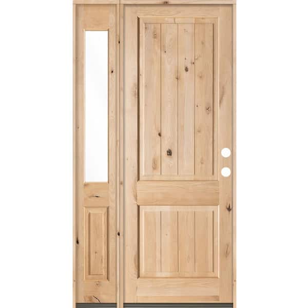 Krosswood Doors 50 in. x 96 in. Rustic Knotty Alder Sq-Top VG Unfinished Left-Hand Inswing Prehung Front Door with Left Half Sidelite