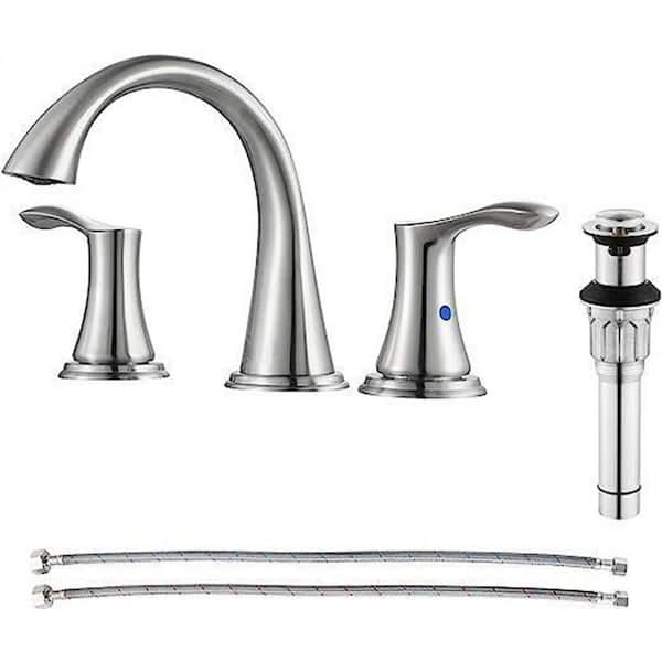 Dyiom Widespread 2-Handles Bathroom Faucet with Metal Pop Up Sink Drain and cUPC Faucet Supply Lines, Bath Accessory Set