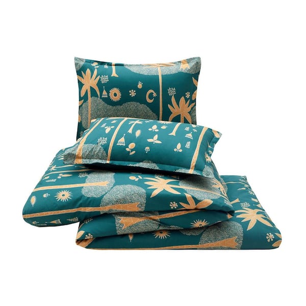 MAKERS COLLECTIVE Cosmic Desert Green 3-Piece Cotton Queen Duvet Cover Set