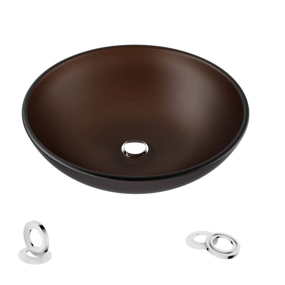 Gold Brown Tempered Glass Round Vessel Sink, Top Mount Bathroom Sinks Above Counter SXBHRNGJW