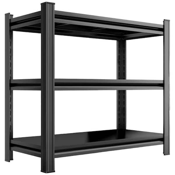 Tileon 3-Tier Metal Storage Rack, 1200 lbs. Adjustable Height Partition For Living Room, Kitchen, Supermarket, Garage in Black