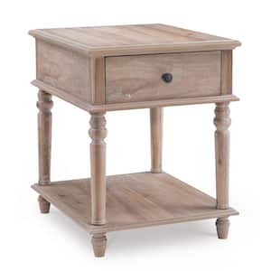Mahan Natural Rectangular Side Table with Drawer and Shelf