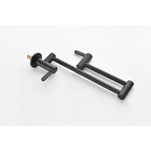 Lukvuzo Wall Mount Pot Filler with 2-Handles in Matte Black
