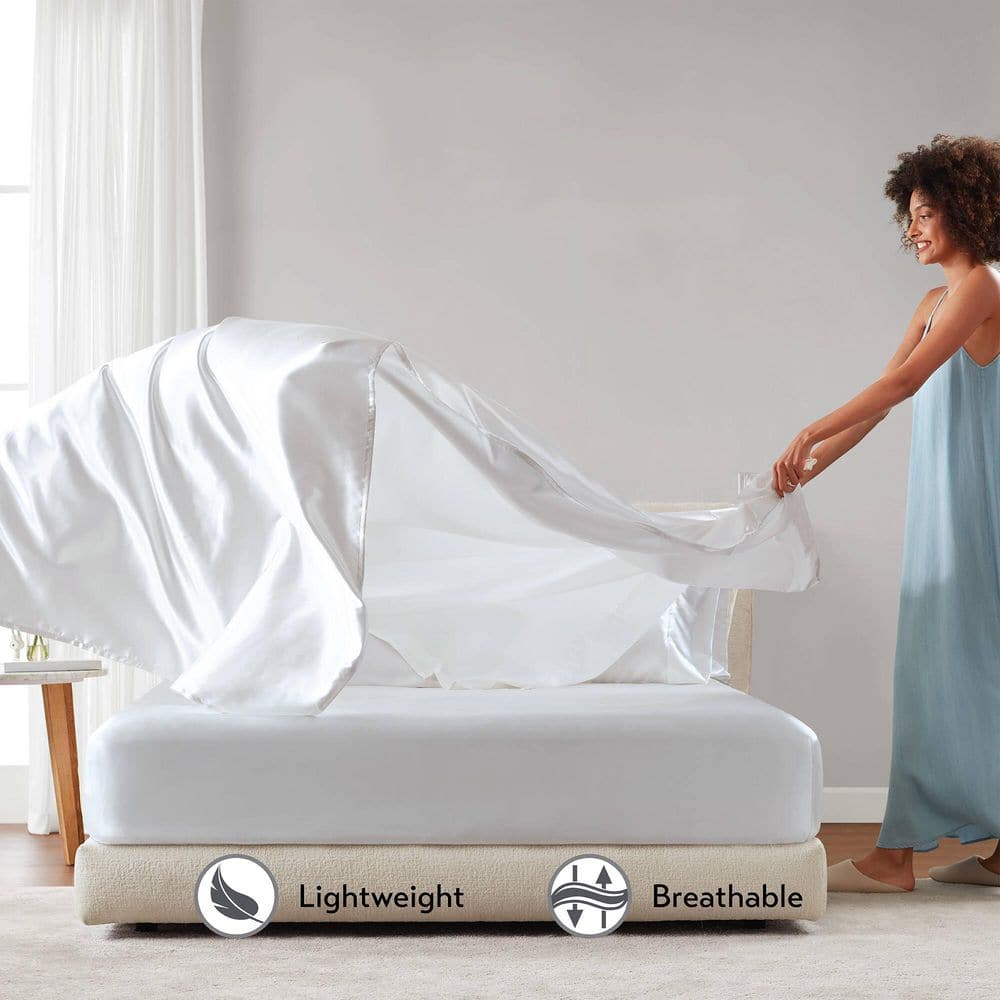 White Queen Satin Polyester 6-Piece Sheet Set