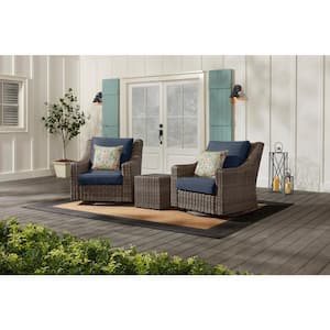 Rock Cliff Brown 3-Piece Wicker Outdoor Patio Seating Set with CushionGuard Sky Blue Cushions
