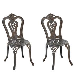2-Piece Outdoor Cast Aluminum Bistro Chair with Pattern Back
