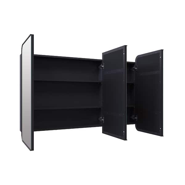 Calla 48 in. W x 32 in. H x 5 in. D Black Recessed Medicine Cabinet with Mirror