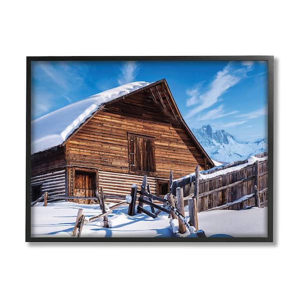 Winter Log Cabin Photography by Beth Sheriden 1 Piece Framed Graphic Print Architecture Poster Art Print 20 in. x 16 in.