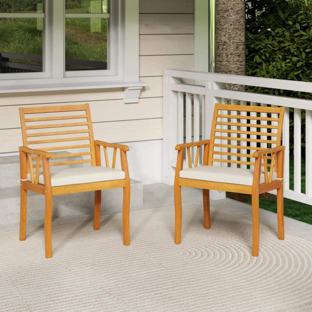 Set of 2 Acacia Wood Outdoor Dining Chairs with Removable White Cushions price history on PriceWatchPro
