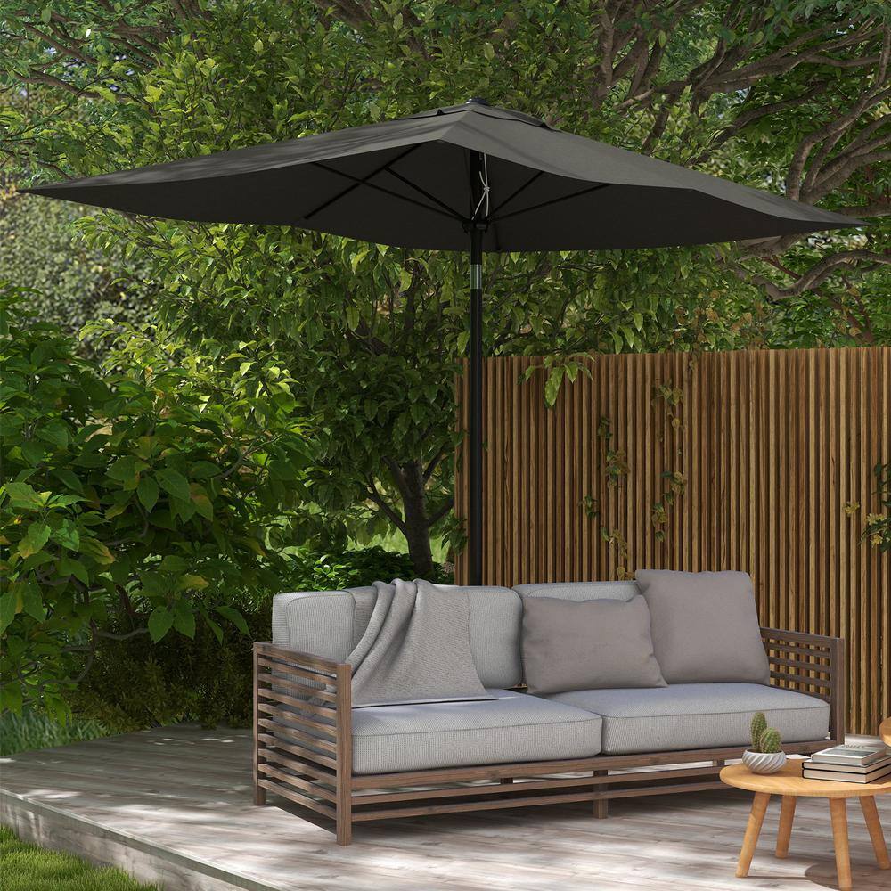 Gray Rectangular Market Umbrella with Crank & Tilt, 6.6 x 10 ft
